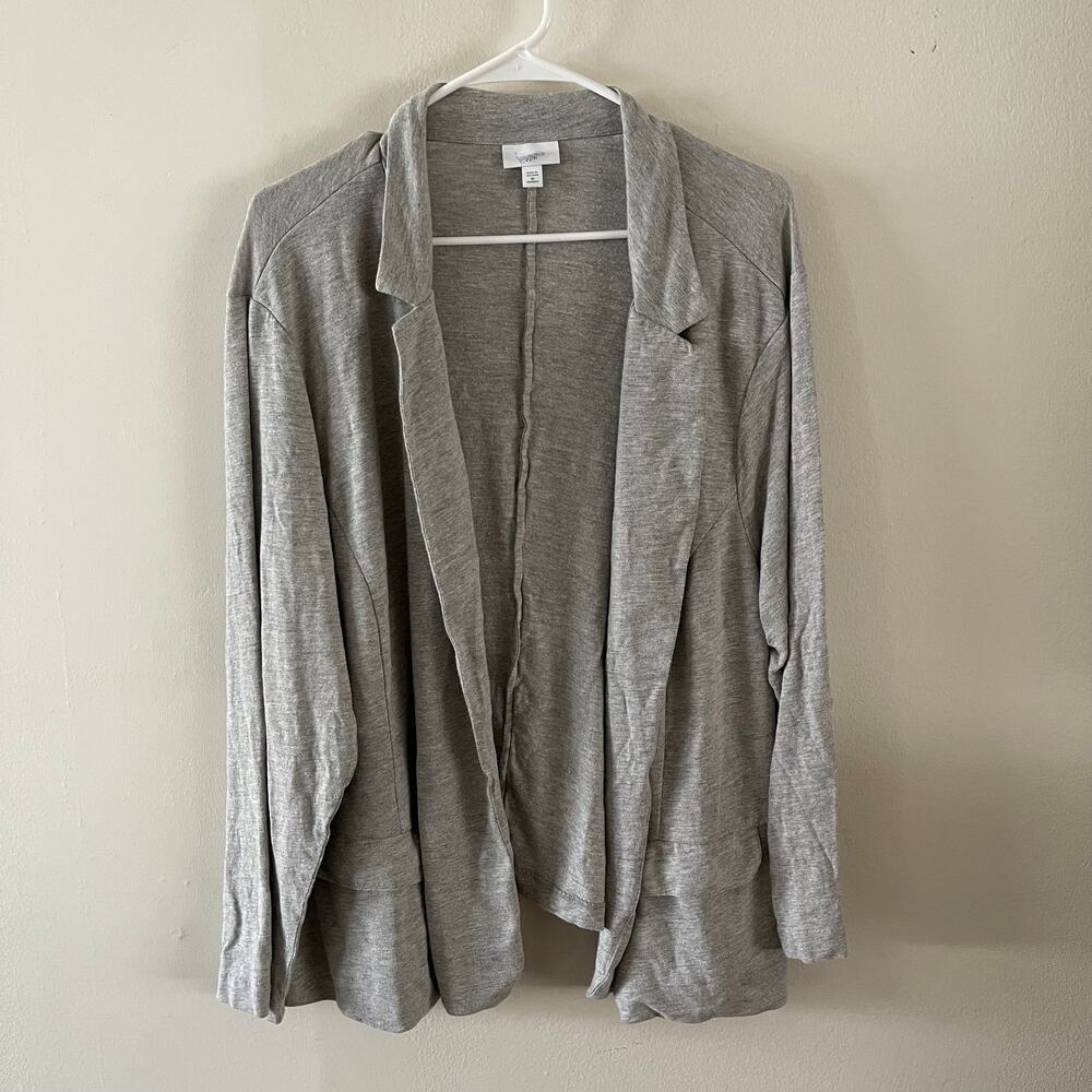 J Jill Gray Open Front Knit Cardigan Sweater Size 4X Flaw Shrunk Fits Like XL